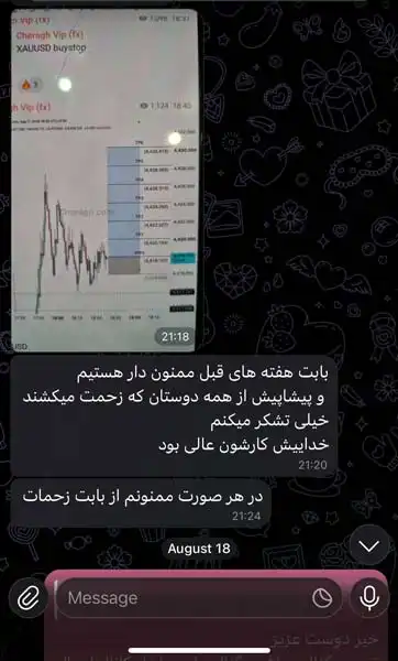 تشکر یکی از اعضای کانال سیگنال فارکس چراغ از سیگنال‌های هفته‌های گذشته