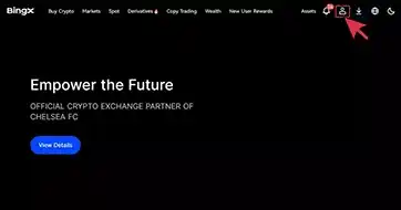 مرحله اول برداشتن اییل از صرافی بینگ ایکس کلیک بر آیکن کاربر