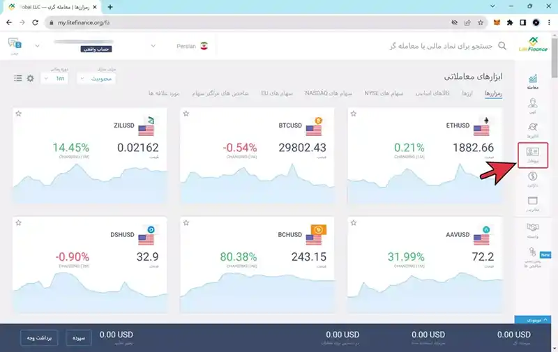 گزینه پروفایل در سایت بروکر لایت فارکس