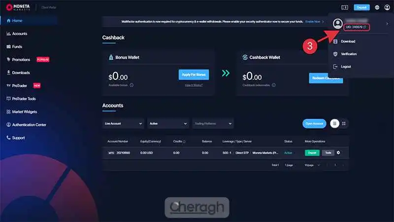 مرحله دوم برداشتن کد در بروکر مونتا مارکتس