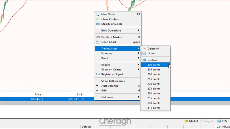 راست کلیک روی معامله