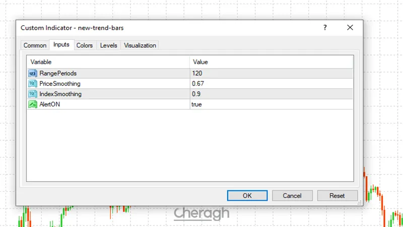تنطیمات اندیکاتور نوارهای روند جدید
