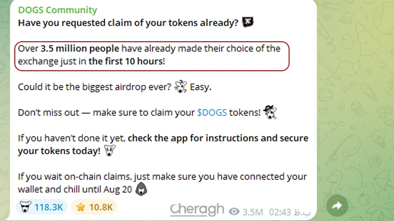 ایر دراپ توکن $DOGS با استقبال بیسابقهای روبرو شد