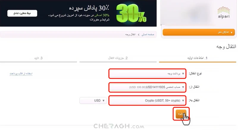 مراحل برداشت تتر در بروکر آلپاری