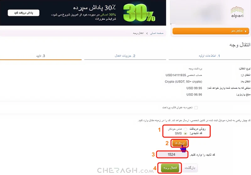 مراحل برداشت تتر در بروکر آلپاری