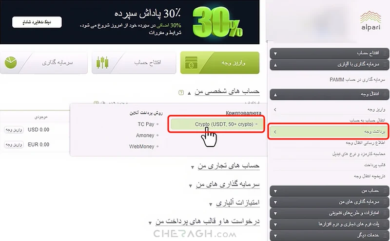 مراحل برداشت تتر در بروکر آلپاری