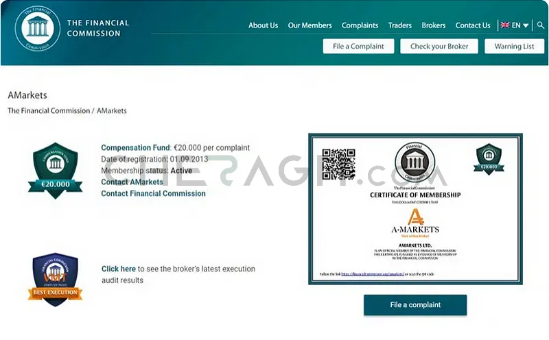 مجوز financial commission بروکر آمارکتس