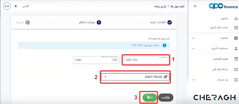 واریز وجه در اپوفایننس